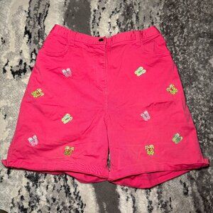 Vintage Hot Pink Embroidered High Waisted Casual Shorts